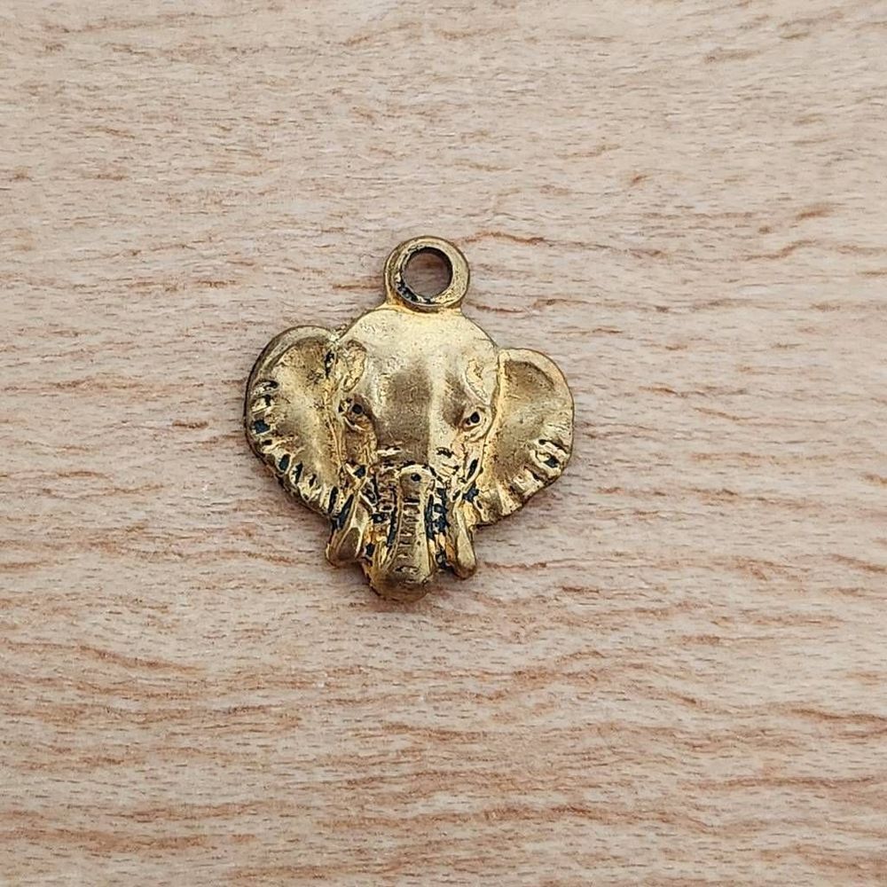 Golden flat faced elephant pendant miniature vintage mini necklace